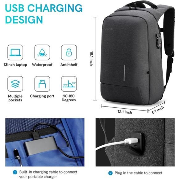 Laptop Backpack 15.6 inch with TSA Lock and USB Charging Flight Approved - Picture 3 of 14